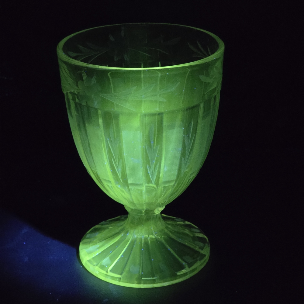 Heisey Manganese Glass - Vintage / Antique Purple Cup Glassware - Floral Etched